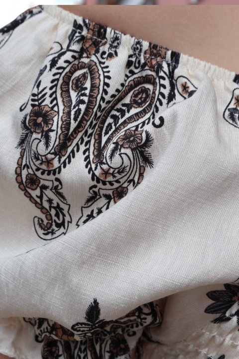 Sukienka maxi hiszpanka, azteckie wzory, krótki rękaw