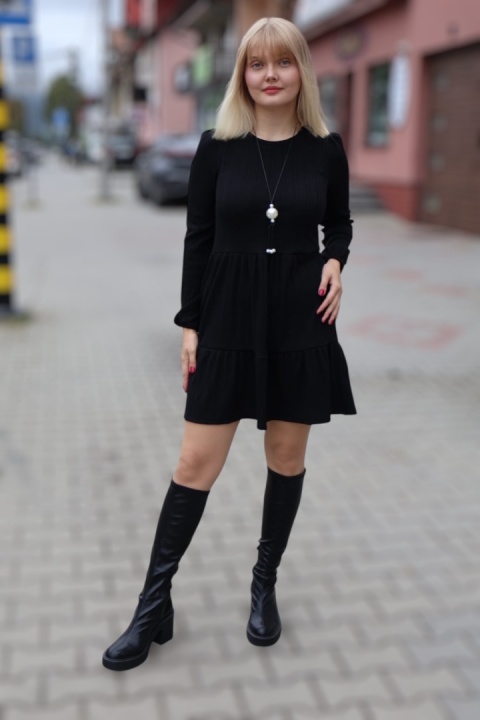 Sukienka mała czarna mini z falbanami OVS