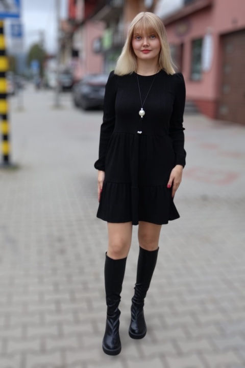 Sukienka mała czarna mini z falbanami OVS