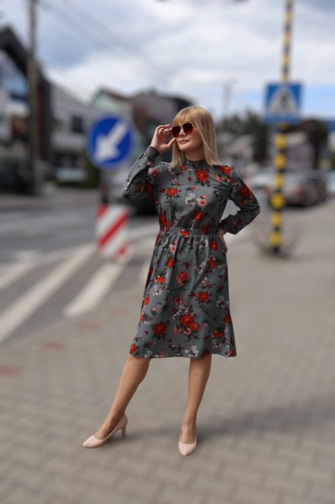 Sukienka midi w kwiaty z długim rękawem Only