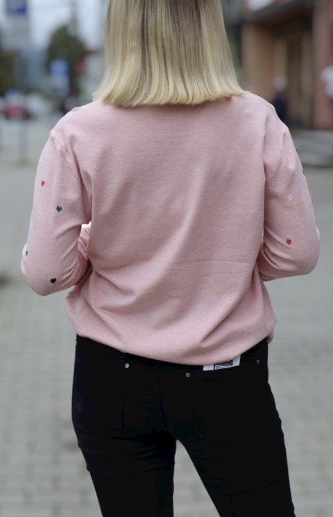 Sweter damski z serduszkami, różowy