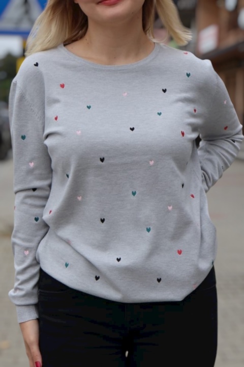 Sweter damski z serduszkami, szary