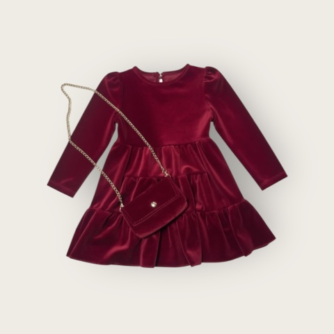 Welurowa sukienka dziewczęca z torebeczką