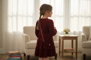 Welurowa sukienka dziewczęca z torebeczką