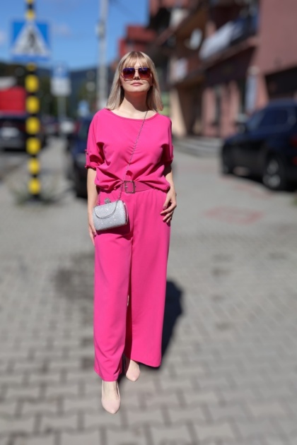 Wiskozowy komplet bluzka i spodnie z szerokimi nogawkami róż fuksja