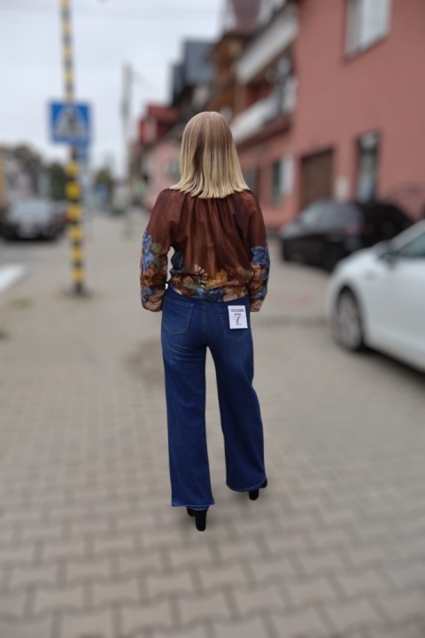 Zwiewna bawełniana koszula z motywem kwiatowym, brązowa